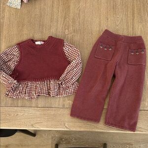 Zara Burgundy Checkered Sweater Set Size 4 Years